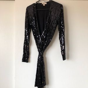 Michael Kors Black Sequin Wrap Dress
